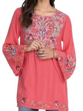 Johnny Was | Farfalla Embroidered Bird & Butterfly Tunic Top Size Large